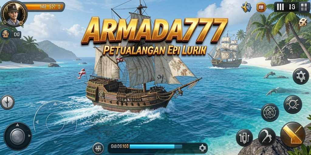 Tampilan gameplay <strong>ARMADA777</strong> dengan petualangan seru di laut.
