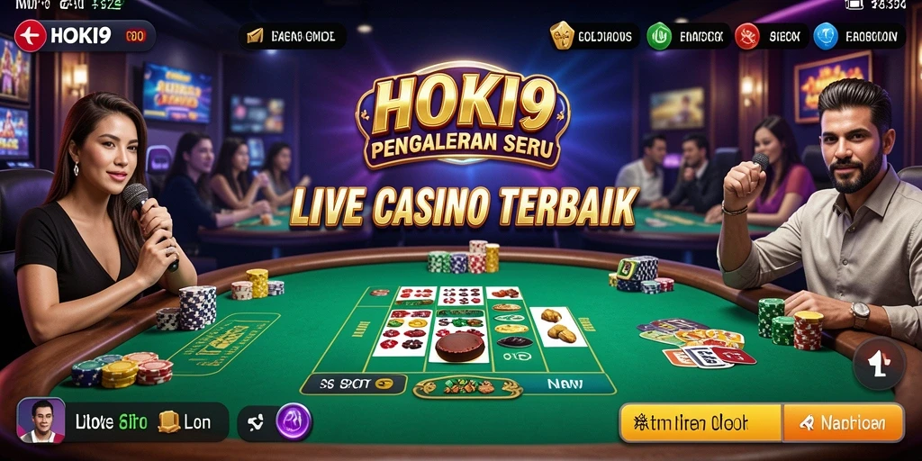 Gameplay HOKI9 menampilkan dealer profesional dan suasana casino yang realistis.