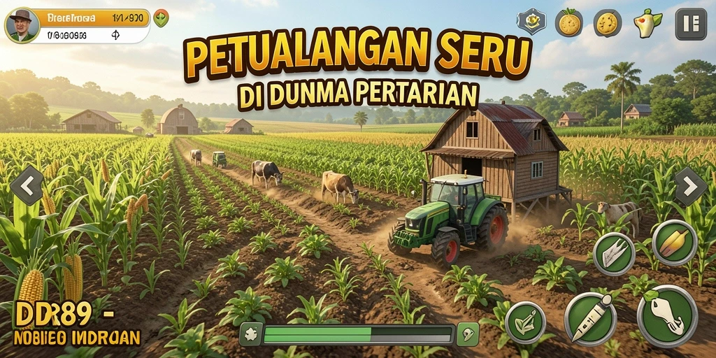 Tangkapan layar gameplay IDR89 yang menunjukkan lahan pertanian yang subur.