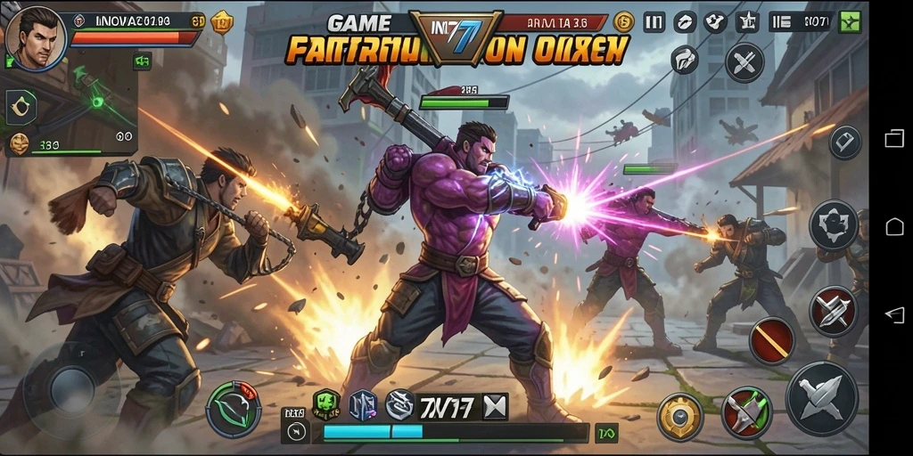 Gameplay pertarungan yang penuh aksi di INOVA77.