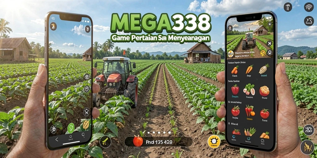 Screenshot gameplay MEGA338 dengan suasana pertanian yang ceria.