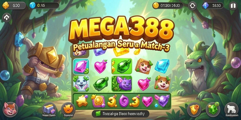 Tampilan gameplay MEGA388 dengan permata berwarna-warni yang menantang.