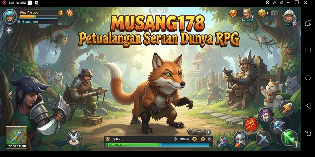 Screenshot utama MUSANG178 menampilkan aksi pertarungan RPG yang menegangkan.