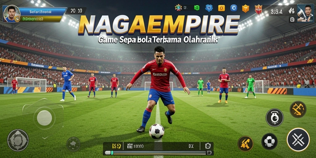 Screenshot gameplay NAGAEMPIRE menampilkan pertandingan sepak bola yang mendebarkan.