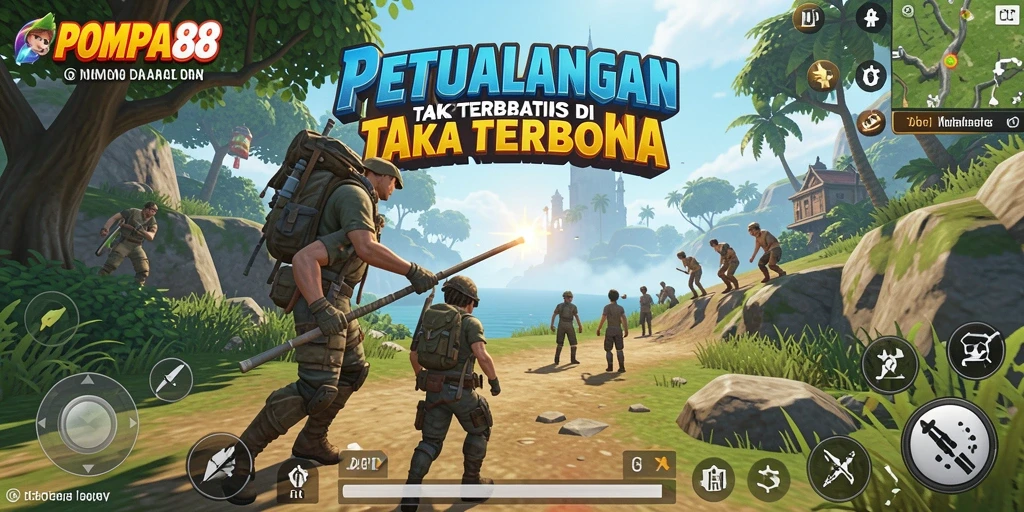 Tangkapan layar gameplay POMPA88 yang menunjukkan eksplorasi dunia terbuka.
