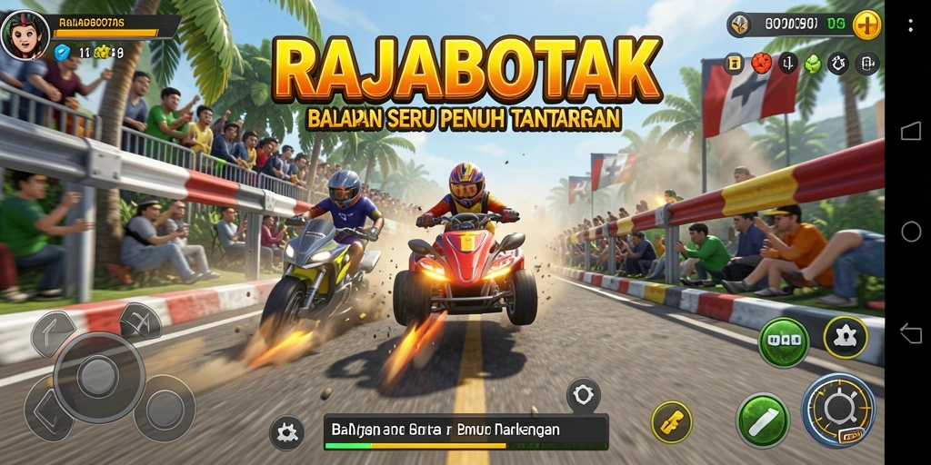 Gameplay balap menegangkan di RAJABOTAK dengan kendaraan racing.