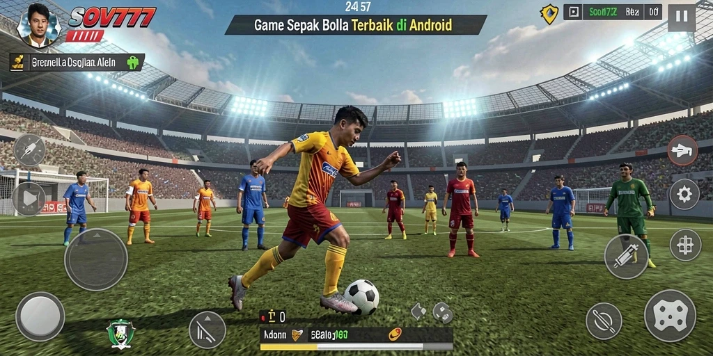 Tampilan gameplay sepak bola yang seru dan mendebarkan.